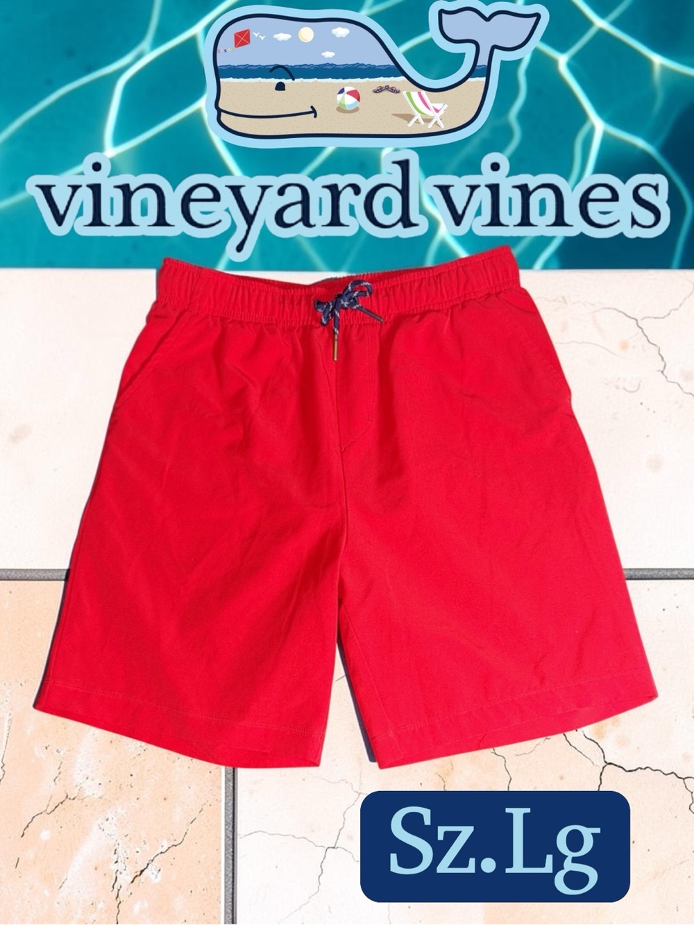 NWOT Vineyard Vines Boys Red Swim Trunks Shorts Sz.Y-Lg(16)